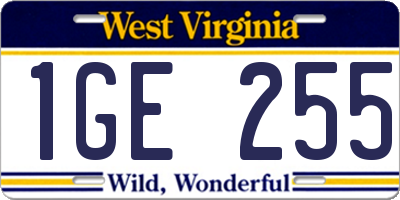 WV license plate 1GE255