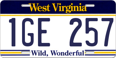 WV license plate 1GE257