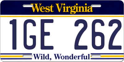 WV license plate 1GE262