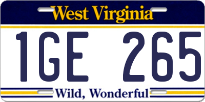 WV license plate 1GE265