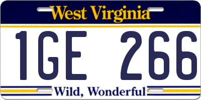 WV license plate 1GE266