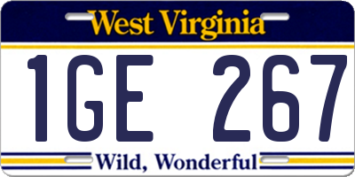 WV license plate 1GE267
