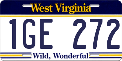 WV license plate 1GE272