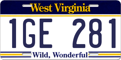 WV license plate 1GE281
