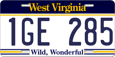 WV license plate 1GE285