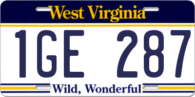 WV license plate 1GE287