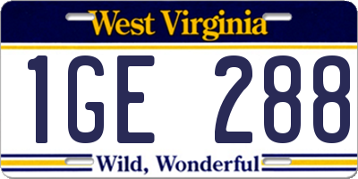 WV license plate 1GE288