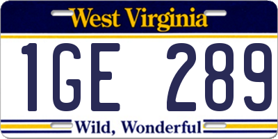WV license plate 1GE289