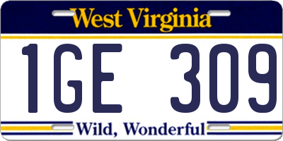 WV license plate 1GE309