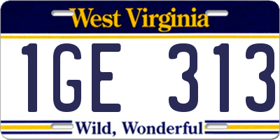 WV license plate 1GE313
