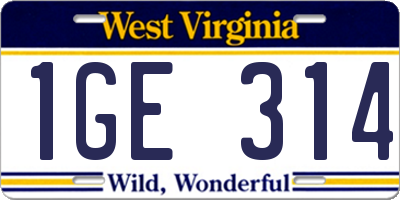 WV license plate 1GE314