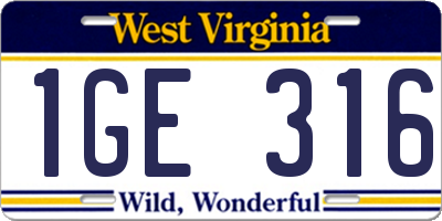 WV license plate 1GE316