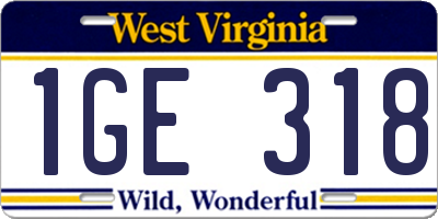 WV license plate 1GE318