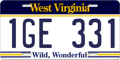 WV license plate 1GE331