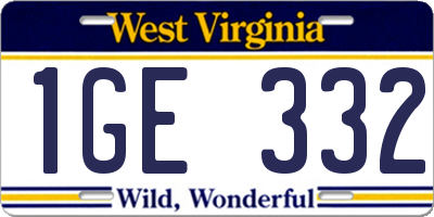 WV license plate 1GE332
