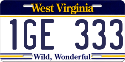 WV license plate 1GE333