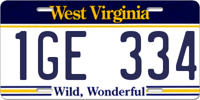 WV license plate 1GE334
