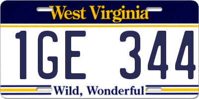 WV license plate 1GE344