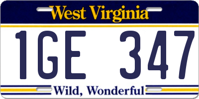 WV license plate 1GE347