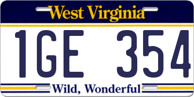 WV license plate 1GE354