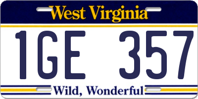 WV license plate 1GE357