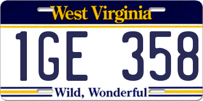 WV license plate 1GE358