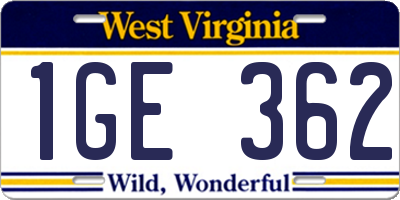 WV license plate 1GE362
