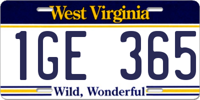 WV license plate 1GE365