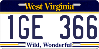 WV license plate 1GE366