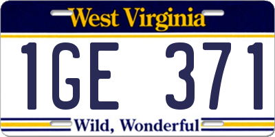 WV license plate 1GE371