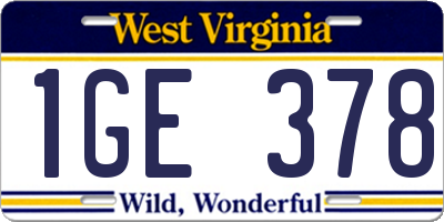WV license plate 1GE378