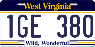 WV license plate 1GE380