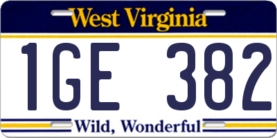 WV license plate 1GE382