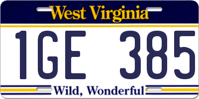 WV license plate 1GE385