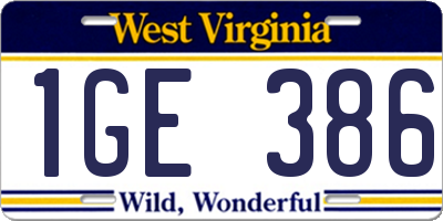 WV license plate 1GE386