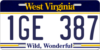 WV license plate 1GE387