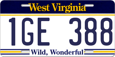 WV license plate 1GE388