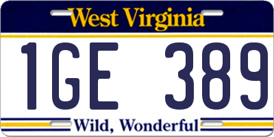 WV license plate 1GE389