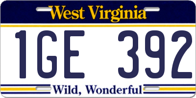 WV license plate 1GE392