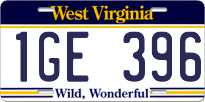 WV license plate 1GE396