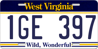 WV license plate 1GE397