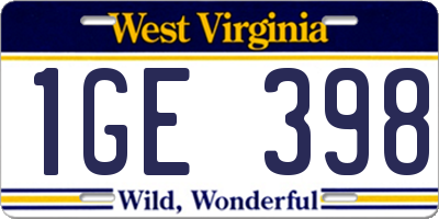 WV license plate 1GE398