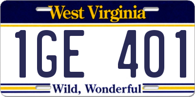 WV license plate 1GE401