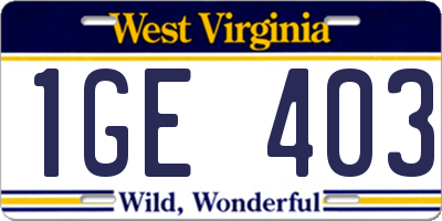 WV license plate 1GE403