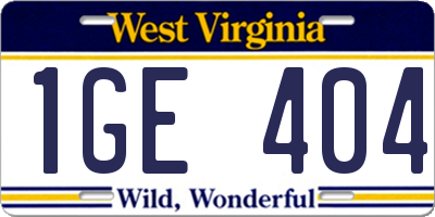 WV license plate 1GE404