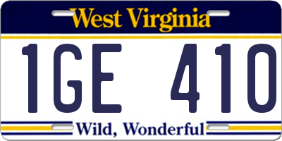 WV license plate 1GE410