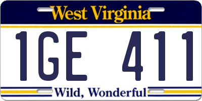 WV license plate 1GE411