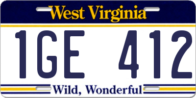 WV license plate 1GE412