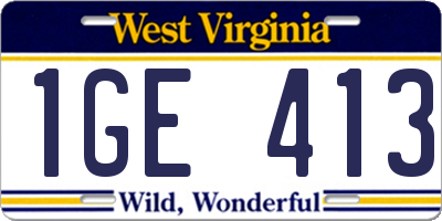WV license plate 1GE413