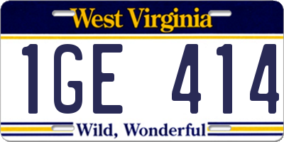 WV license plate 1GE414